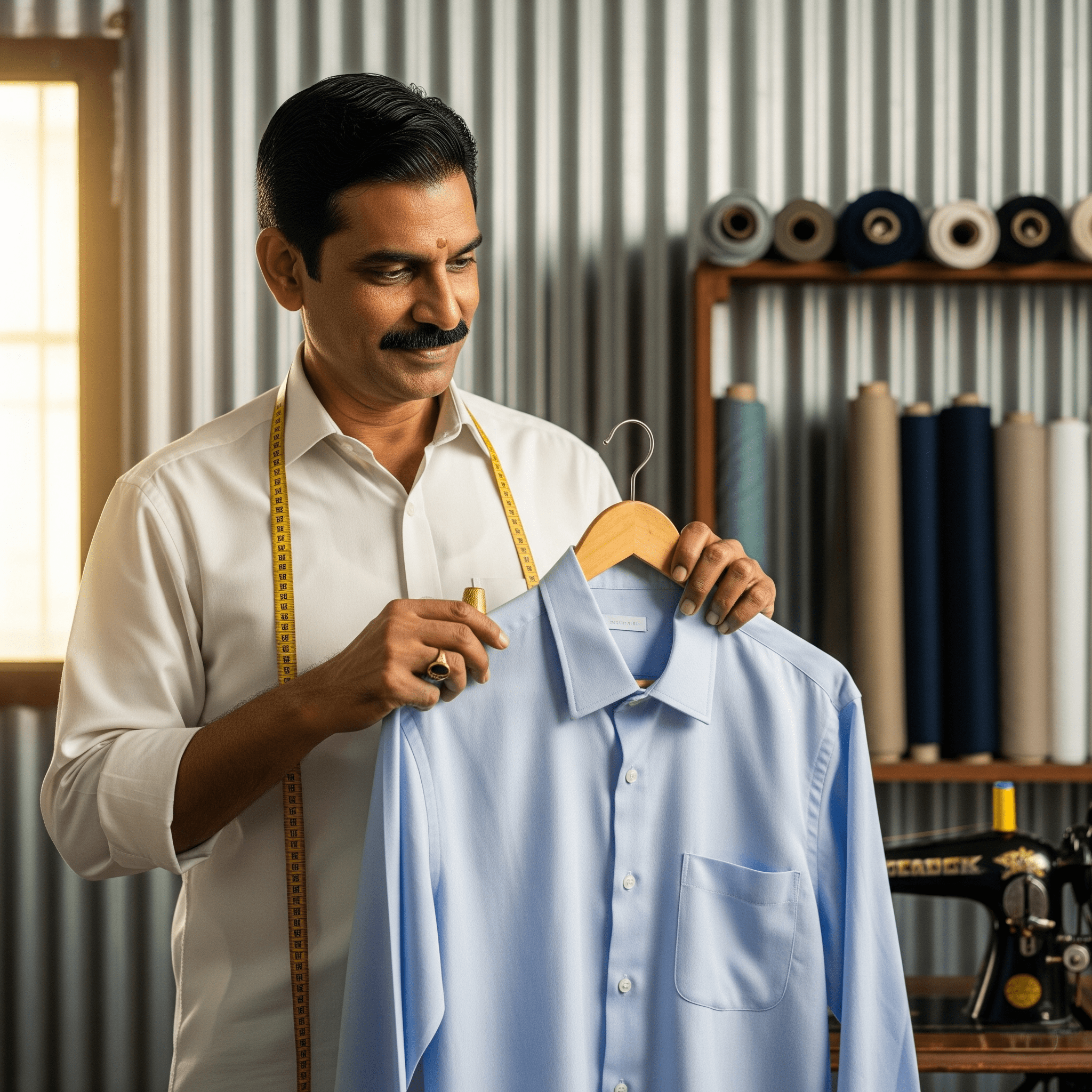Experienced tailor working at his table