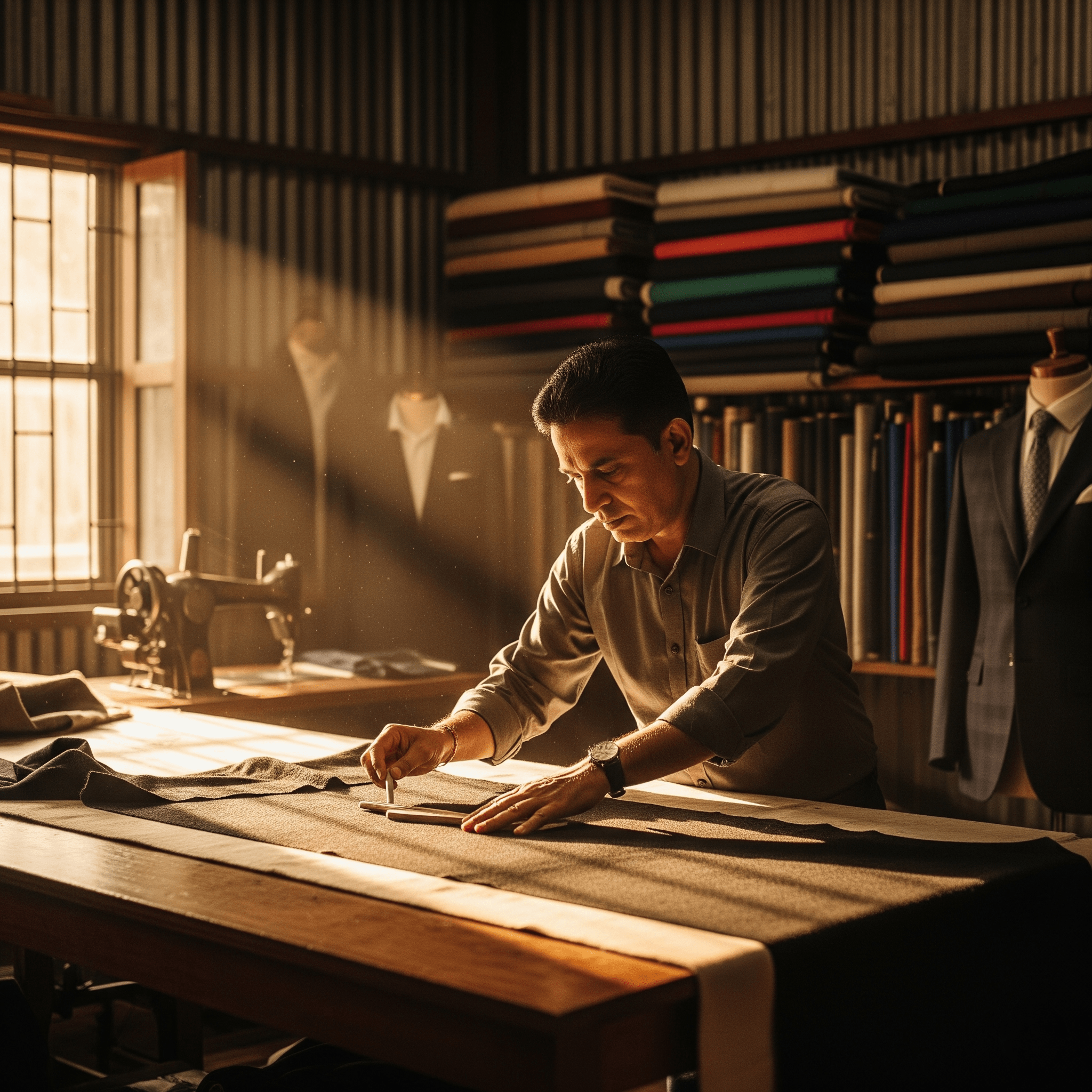 Tailor's workshop with suits